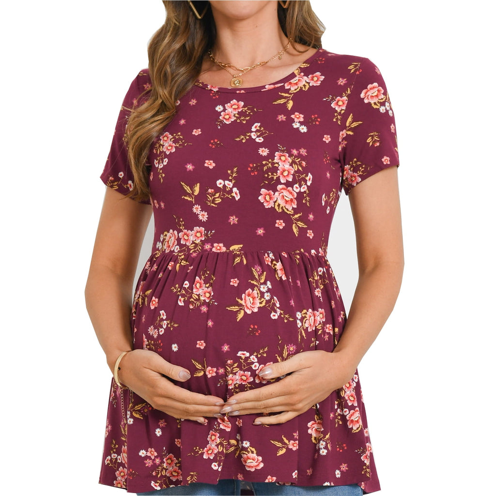 Bearsland Women's Short Sleeve Maternity Shirts Tops Pregnancy Clothes 3-Pack