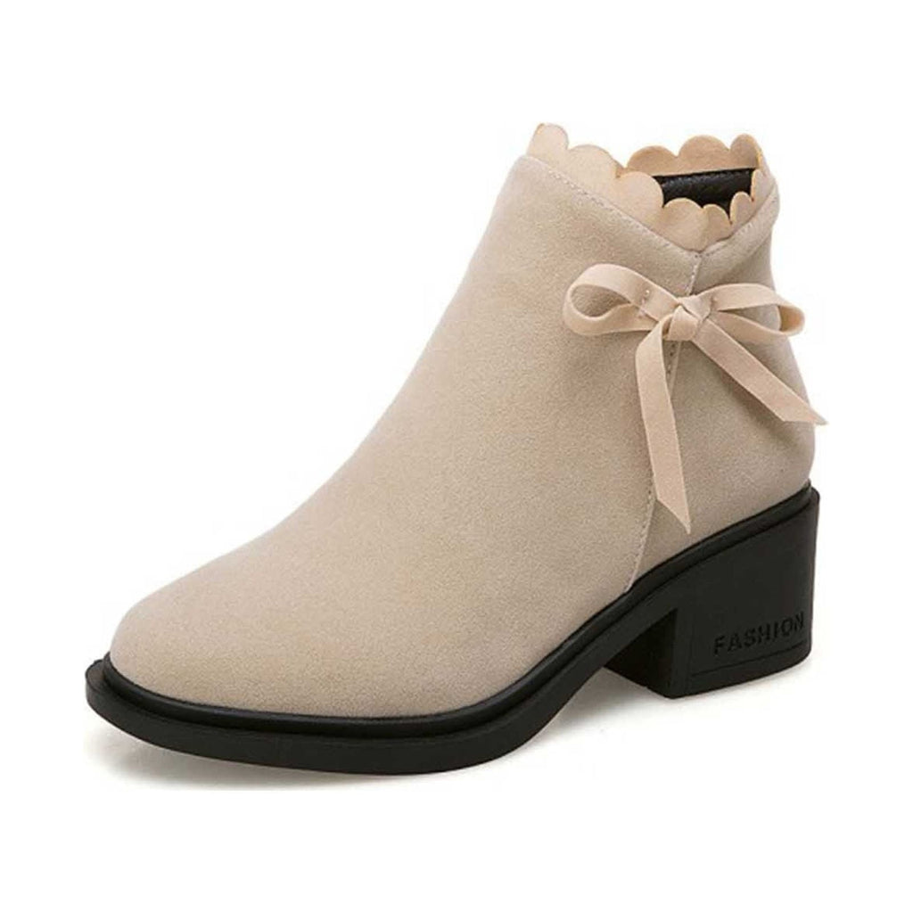 hopeusnice Women's Ankle Boots Suede Bowknot Block Heel Booties Round Toe Zipper Back Short Boots Winter Warm Comfortable Shoes Red 35