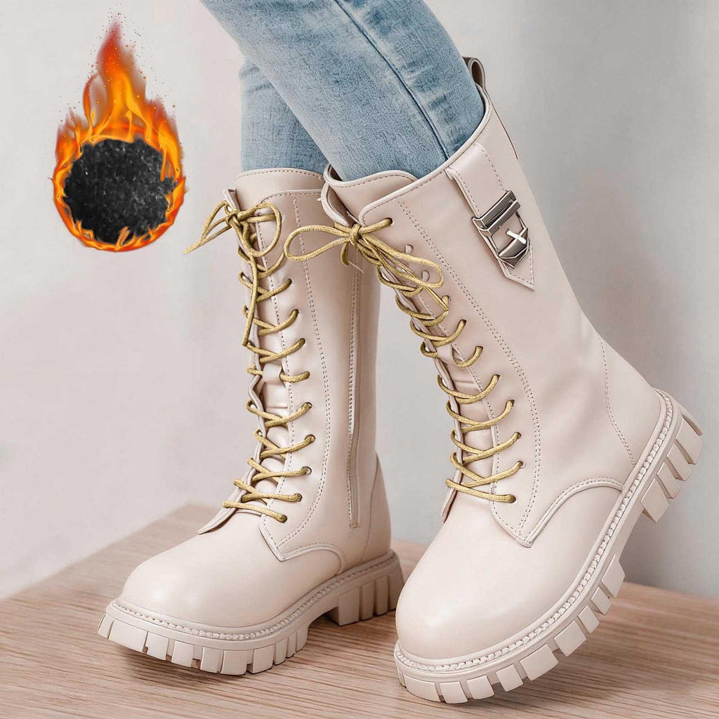 Mwjwdo Girl's Mid Calf Boots Fashion Bow Knot Long Barrel Leather Casual Comfortable Princess Boots for Fall Winter Little Kids Beige 34
