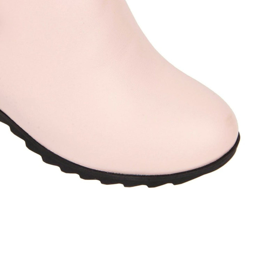 Women's Ankle Boots Wedge Heel Zipper Closure Bowknot Decor Faux Leather Booties Short Boots Comfortable Wedge Heel Shoes Pink 40