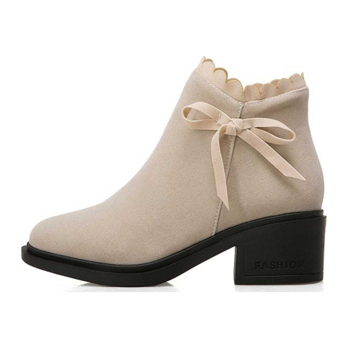 hopeusnice Women's Ankle Boots Suede Bowknot Block Heel Booties Round Toe Zipper Back Short Boots Winter Warm Comfortable Shoes Red 35