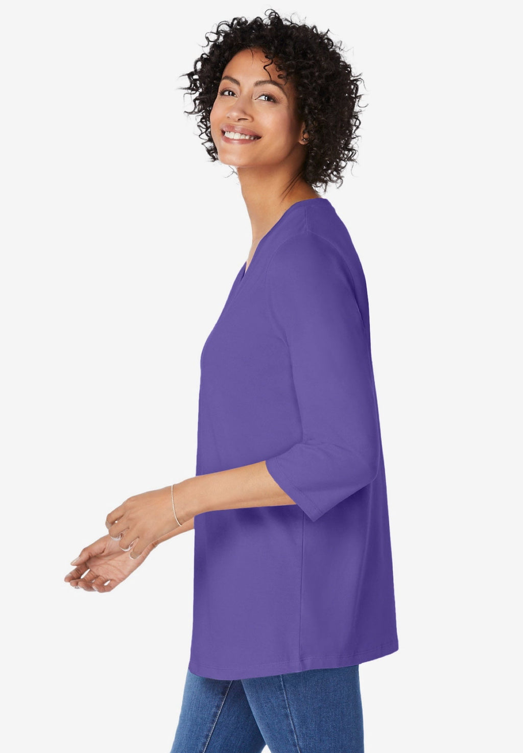 Woman Within Plus Size Perfect Three-Quarter Sleeve V-Neck Tunic