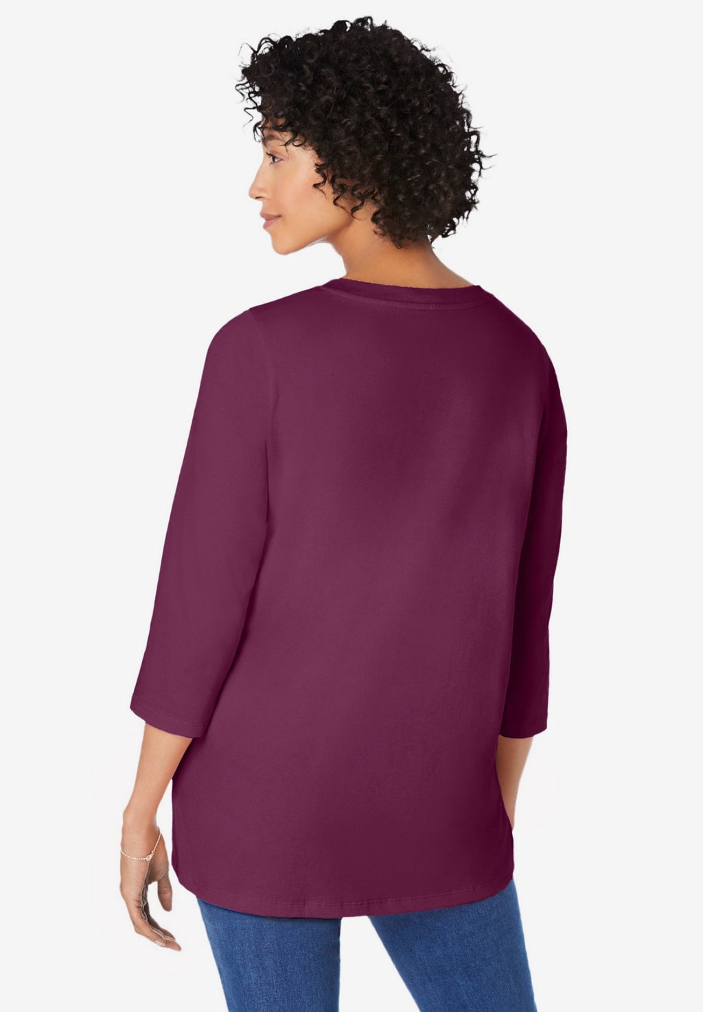 Woman Within Plus Size Perfect Three-Quarter Sleeve V-Neck Tunic