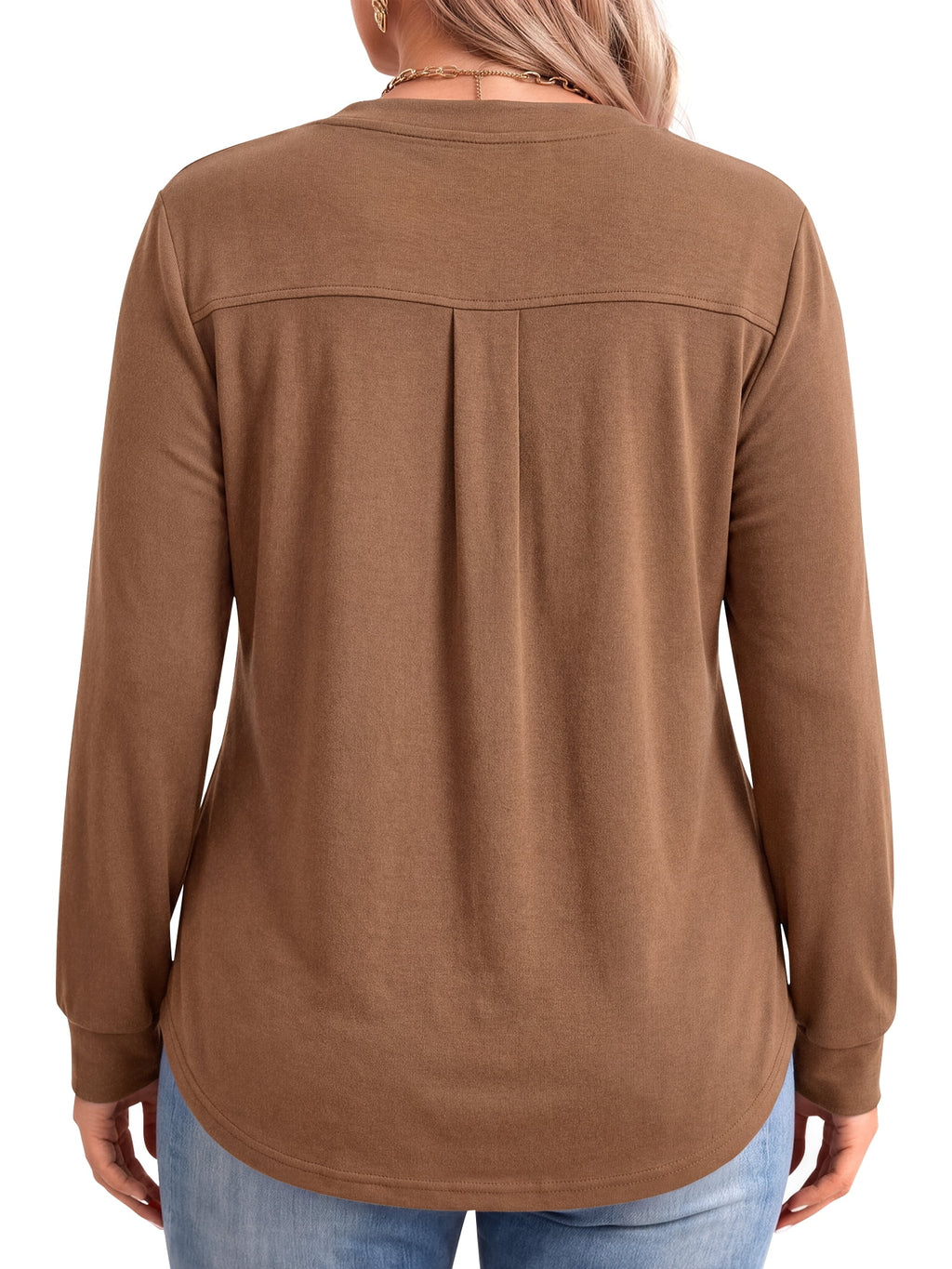 WellSize Plus Size Blouses for Women Henley V Neck Tops Casual Long Sleeve Button Shirts Fall Pullover Outfit
