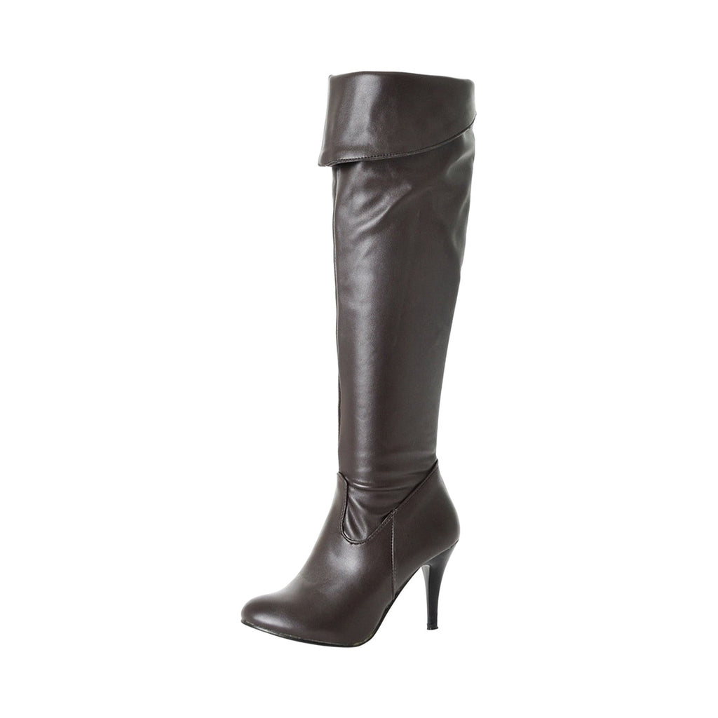 hopeusnice Women's Over The Knee Boots High Heel Faux Leather Pointed Toe Stilettos Chunky Heel Thigh High Boots Winter Booties Matte black 39