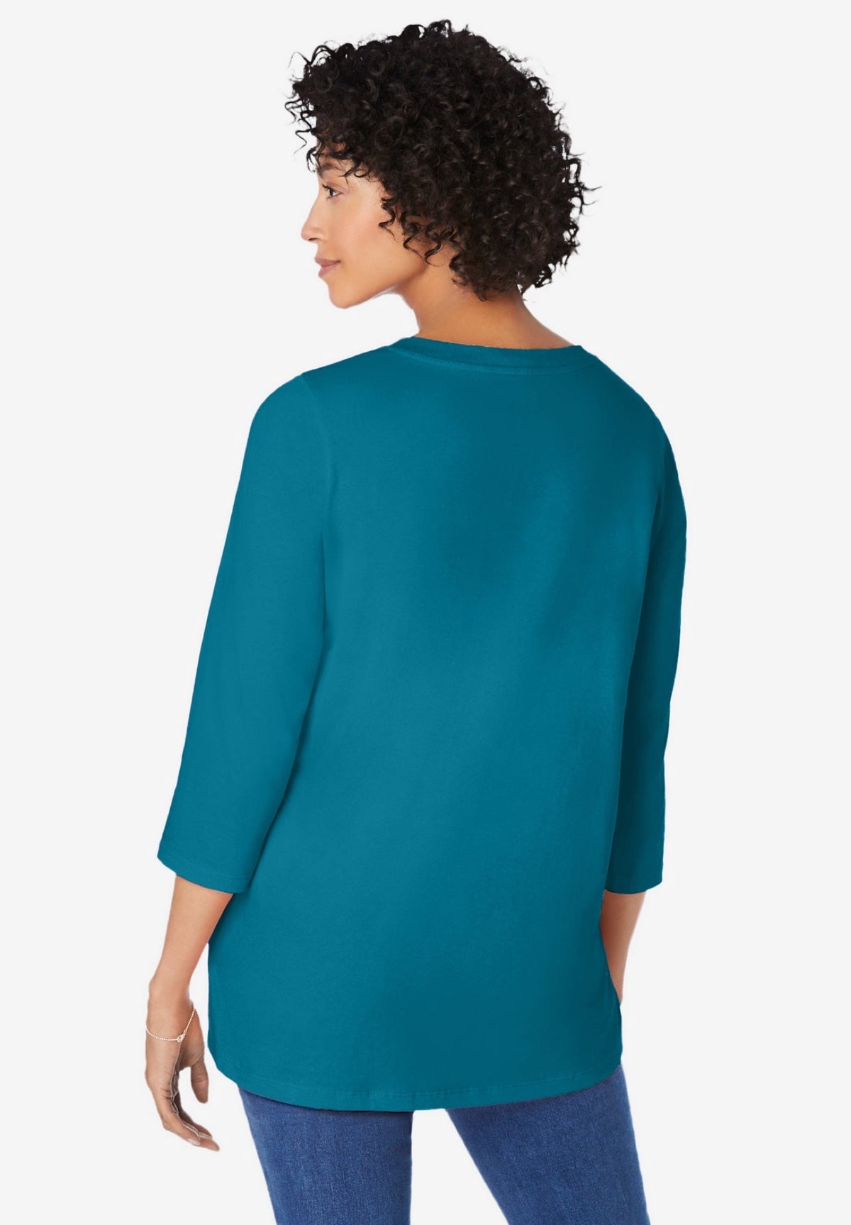 Woman Within Plus Size Perfect Three-Quarter Sleeve V-Neck Tunic