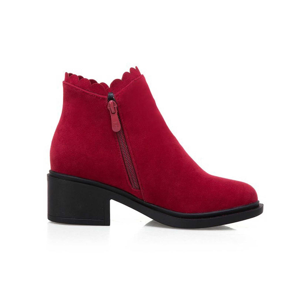 hopeusnice Women's Ankle Boots Suede Bowknot Block Heel Booties Round Toe Zipper Back Short Boots Winter Warm Comfortable Shoes Red 35