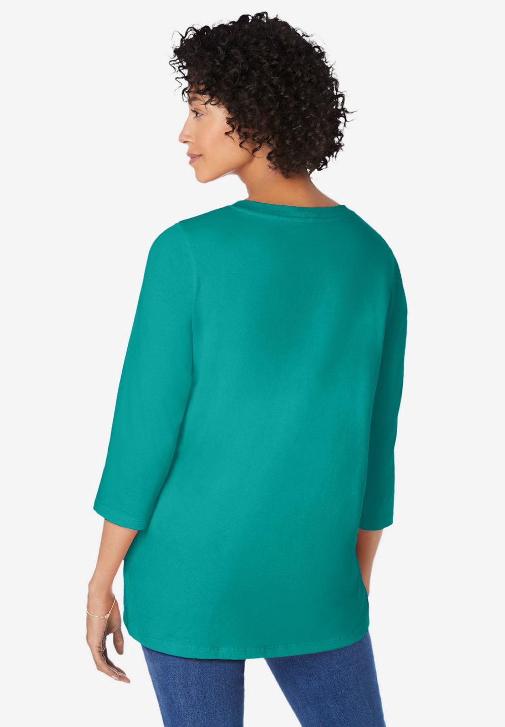 Woman Within Plus Size Perfect Three-Quarter Sleeve V-Neck Tunic