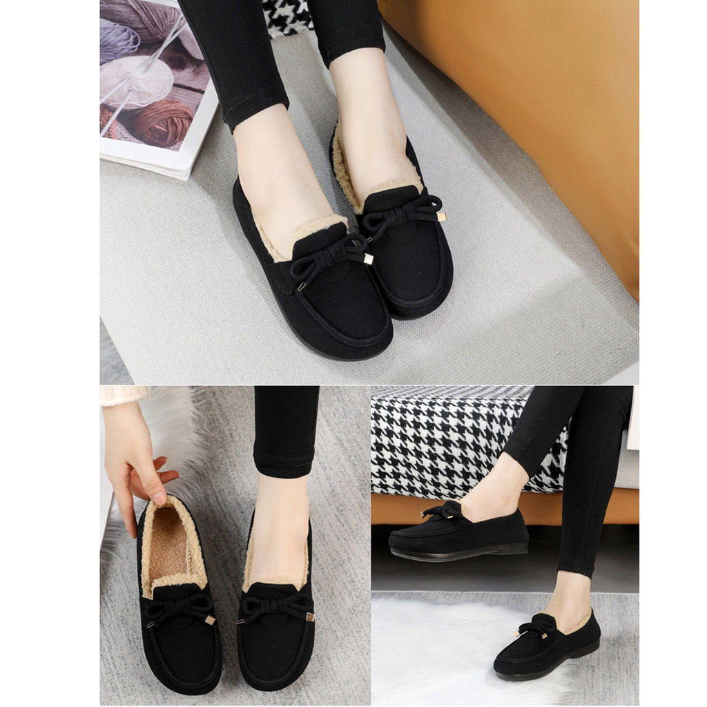 hopeusnice Women's Winter Fuzzy Fleece Lined Snow Boots Slip On Flat Shoes Warm Plush Bowknot Cozy Indoor Outdoor Flats Green 37