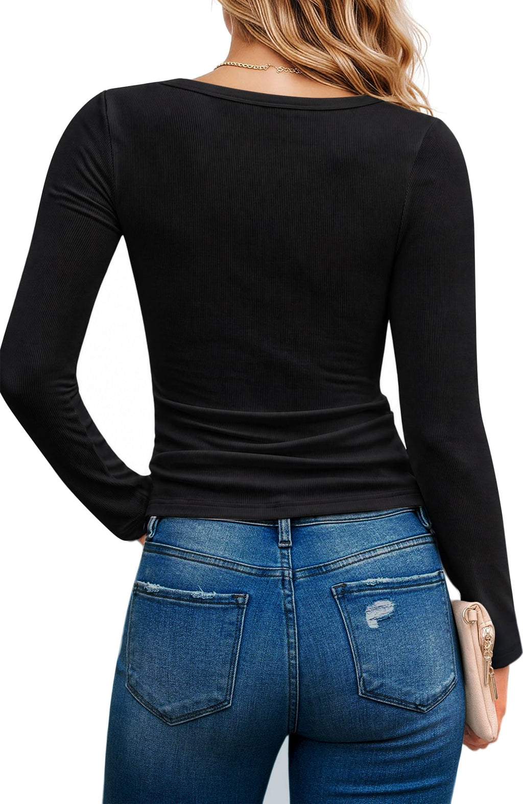 SPROUTOP Slim Fit Blouse for Women Long Sleeve Square Neck Shirts Ribbed Fall Ladies Casual Basic Tops