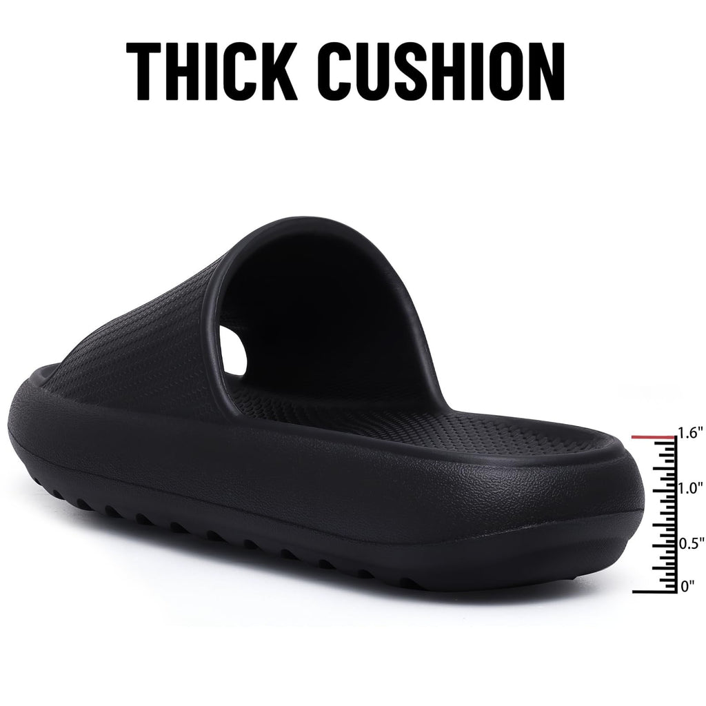 Litfun Cloud Slide Sandals for Women Men Summer Shower Shoes Soft Pillow Slippers Arch Support Beach Slides, Black