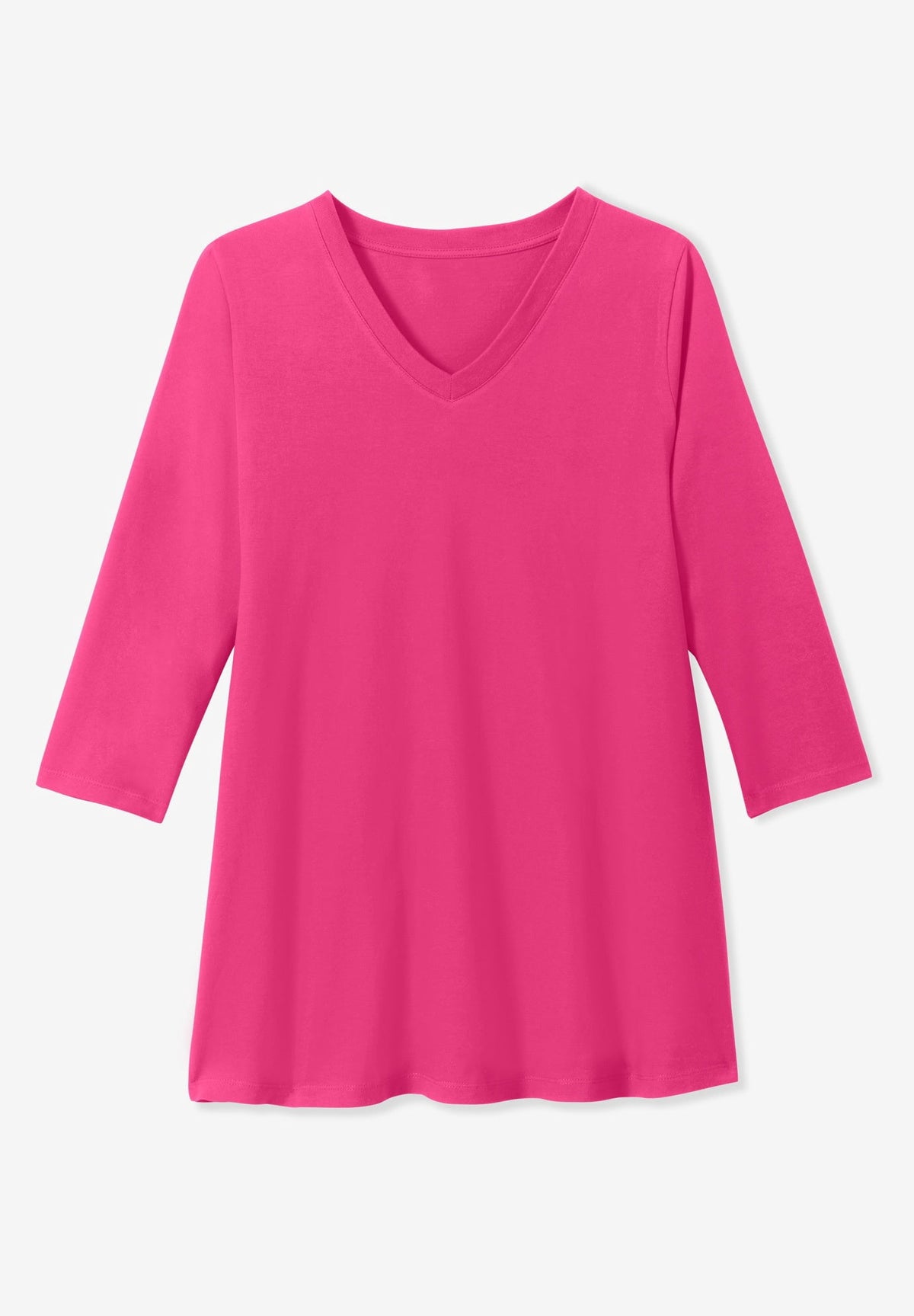 Woman Within Plus Size Perfect Three-Quarter Sleeve V-Neck Tunic