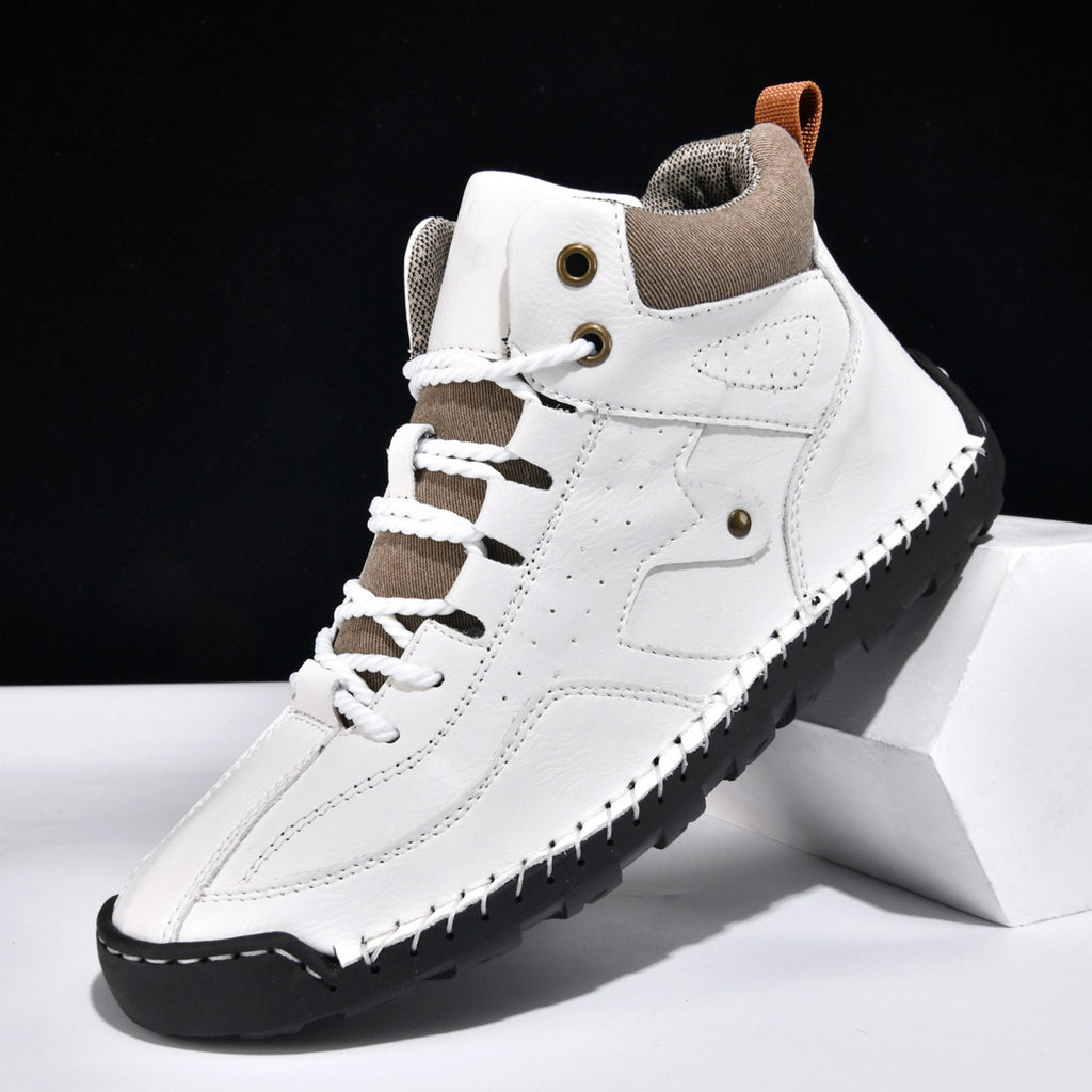 RotHome Men's Casual Outdoor Chukka Boots Hand-Stitched Leather High Top Walking Shoes with Non-Slip Rubber Sole for Daily Work and Travel, Wine, Size 6