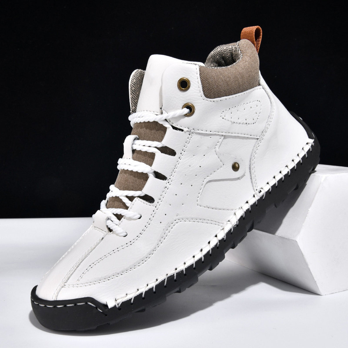 RotHome Men's Casual Outdoor Chukka Boots Hand-Stitched Leather High Top Walking Shoes with Non-Slip Rubber Sole for Daily Work and Travel, Wine, Size 6