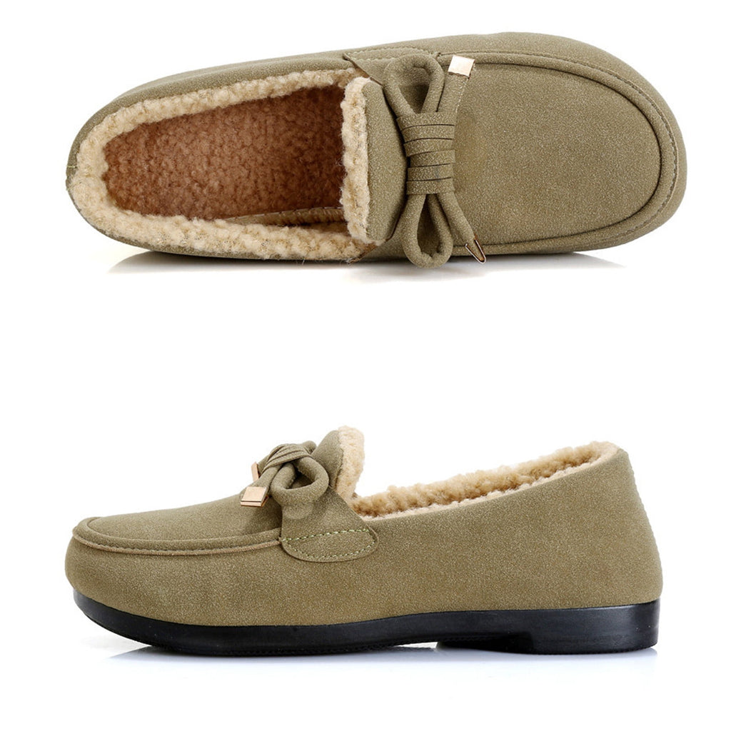 hopeusnice Women's Winter Fuzzy Fleece Lined Snow Boots Slip On Flat Shoes Warm Plush Bowknot Cozy Indoor Outdoor Flats Green 37