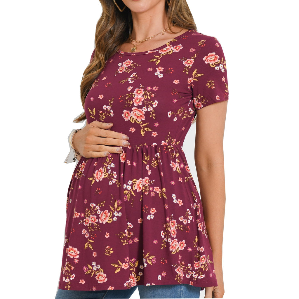 Bearsland Women's Short Sleeve Maternity Shirts Tops Pregnancy Clothes 3-Pack