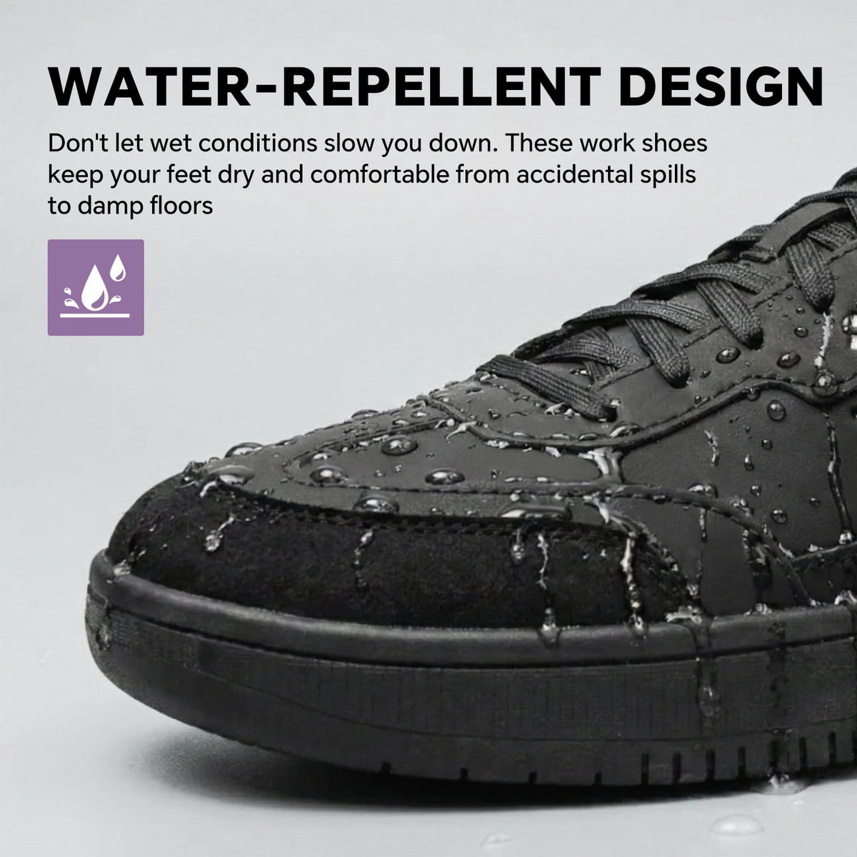 SPIEZ Non Slip Work Shoes for Women, ASTM F2892 Certified Water-Repellent Oil-Resistant Sneakers for Food Service, Nursing or Daily Wear, Black Size 8
