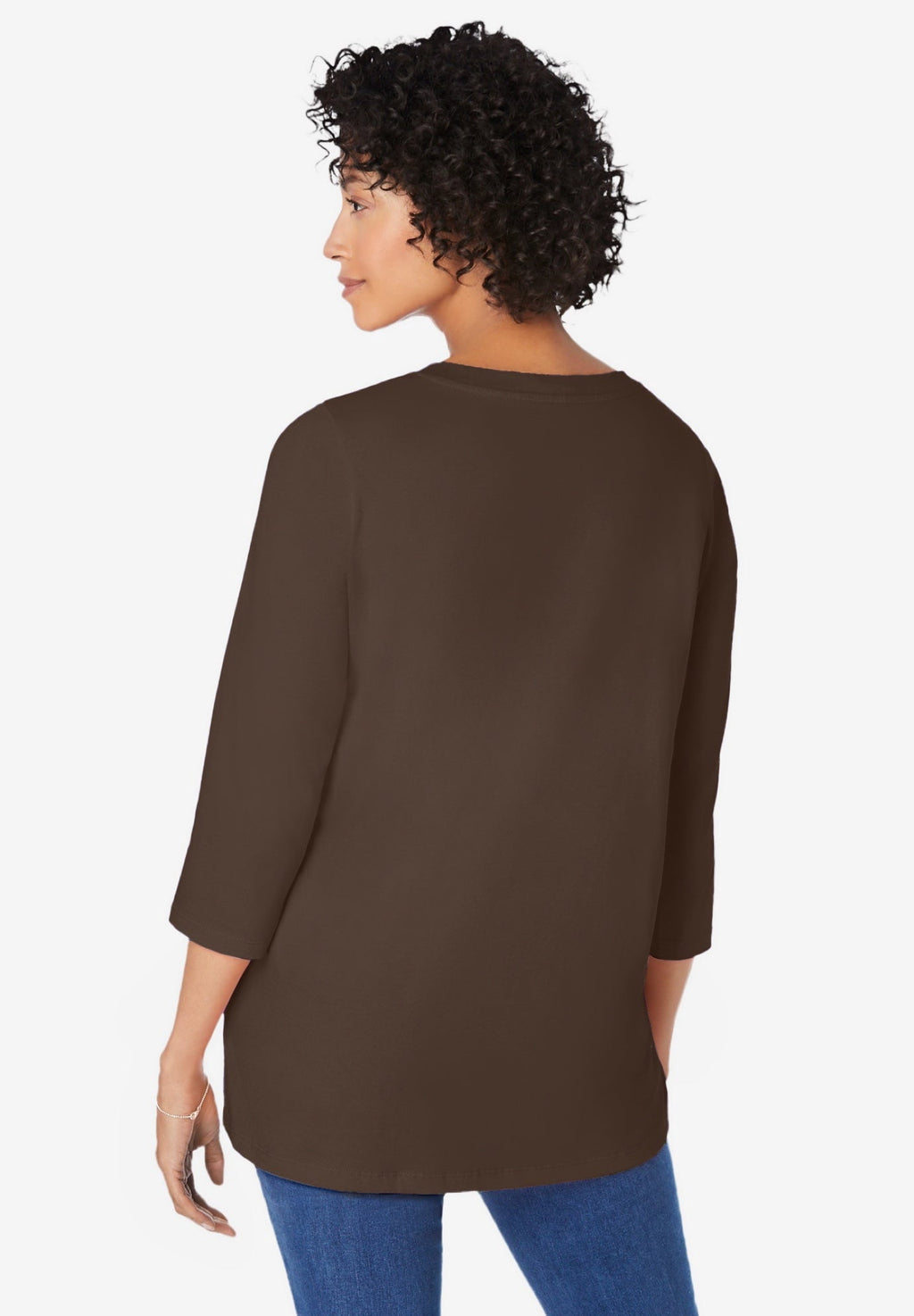 Woman Within Plus Size Perfect Three-Quarter Sleeve V-Neck Tunic