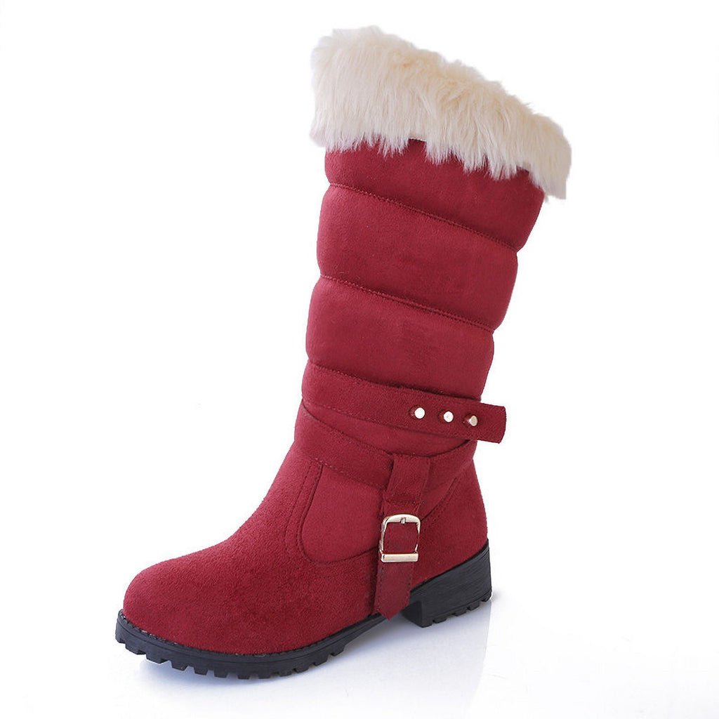 Mid Calf Boots For Women Thermal Plush Fleece Lined Suede Round Toe Chunky Mid Heels Winter Snow Boots Winter Warm Dress Long Tall Boots Blue 37