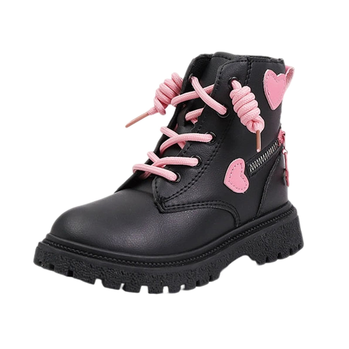 BXJX Girls Ankle Boots with Zipper, Non-Slip Soft Sole Fall Winter Cute Lace Up Boots Pink Size 12.5 Little Kids