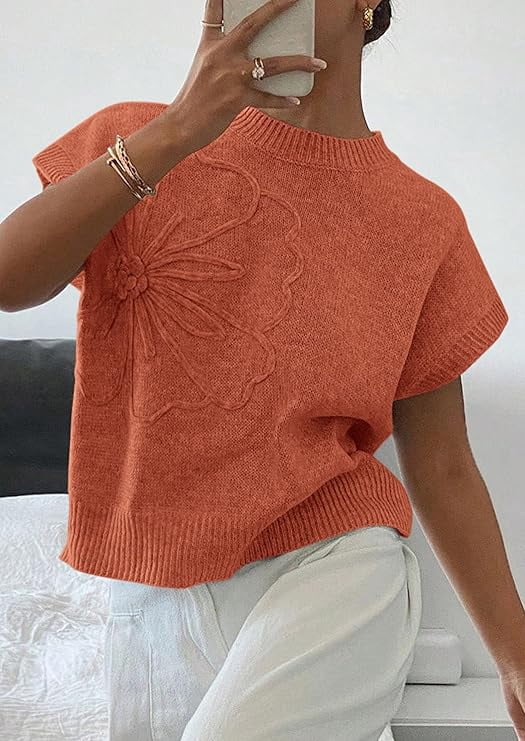 PRETTYGARDEN Women's Spring Sweater Vest Trendy Flower Knit Short Sleeve Cute Pullover Tank Tops Summer Fashion Clothing