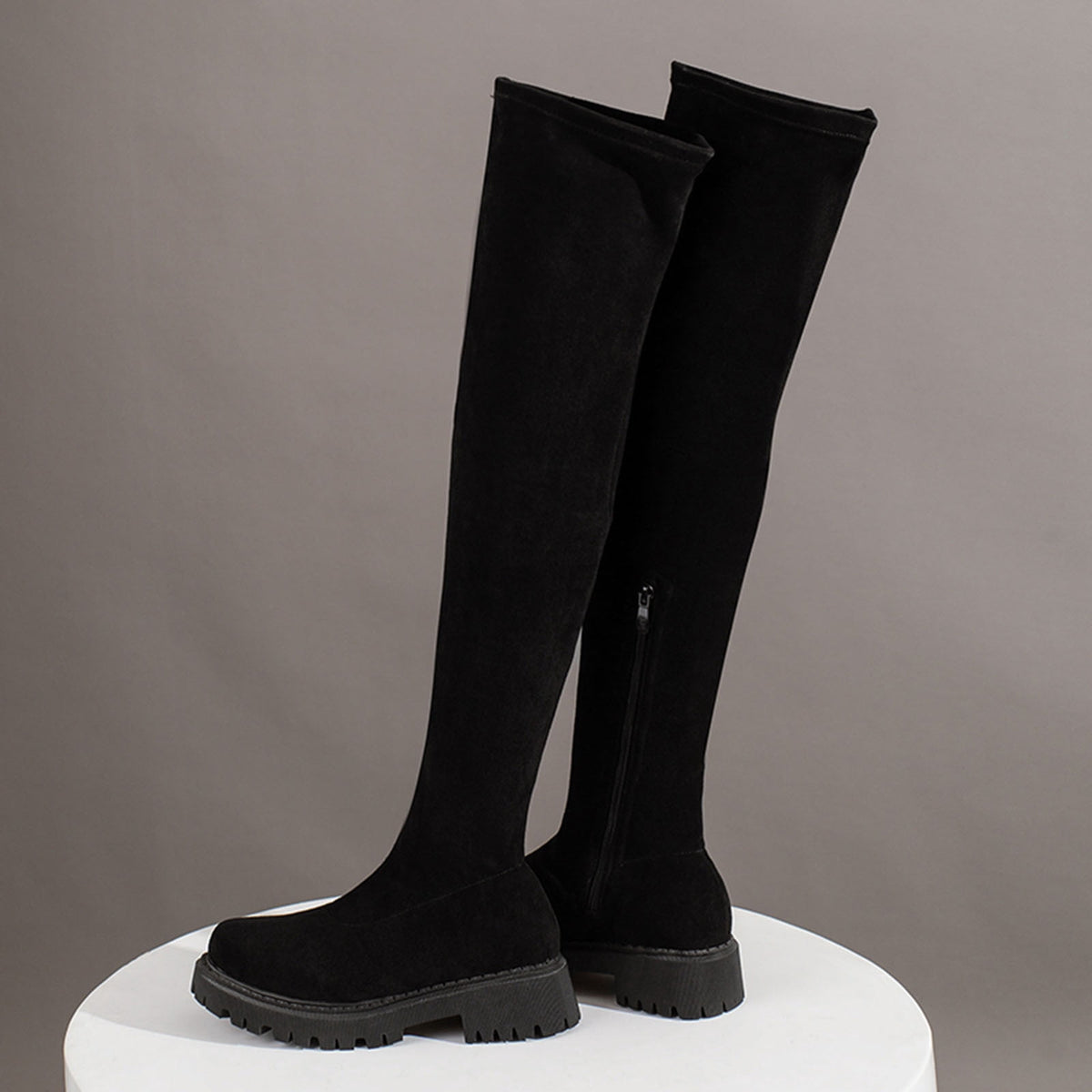 hopeusnice Women's Over The Knee Boots Suede Chunky Heel Winter Warm Boots Stretchy Sock Boots Block Heel Fashion Boots Mid Calf Boots Black 38