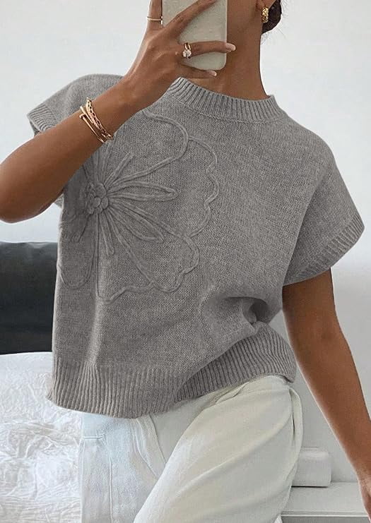 PRETTYGARDEN Women's Spring Sweater Vest Trendy Flower Knit Short Sleeve Cute Pullover Tank Tops Summer Fashion Clothing