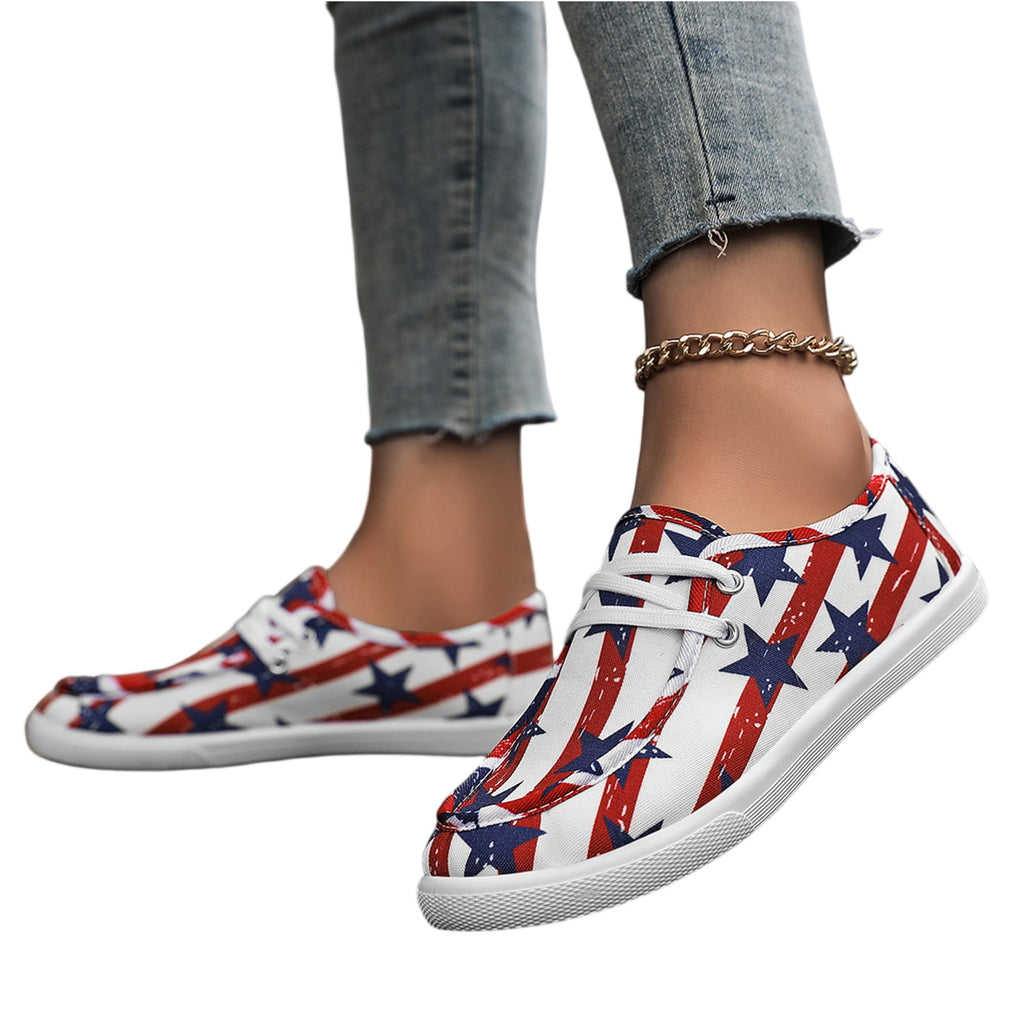 Women's Wendy Americana Stars Slip On Shoe | Patriotic Lightweight Travel Loafer with Elastic Laces
