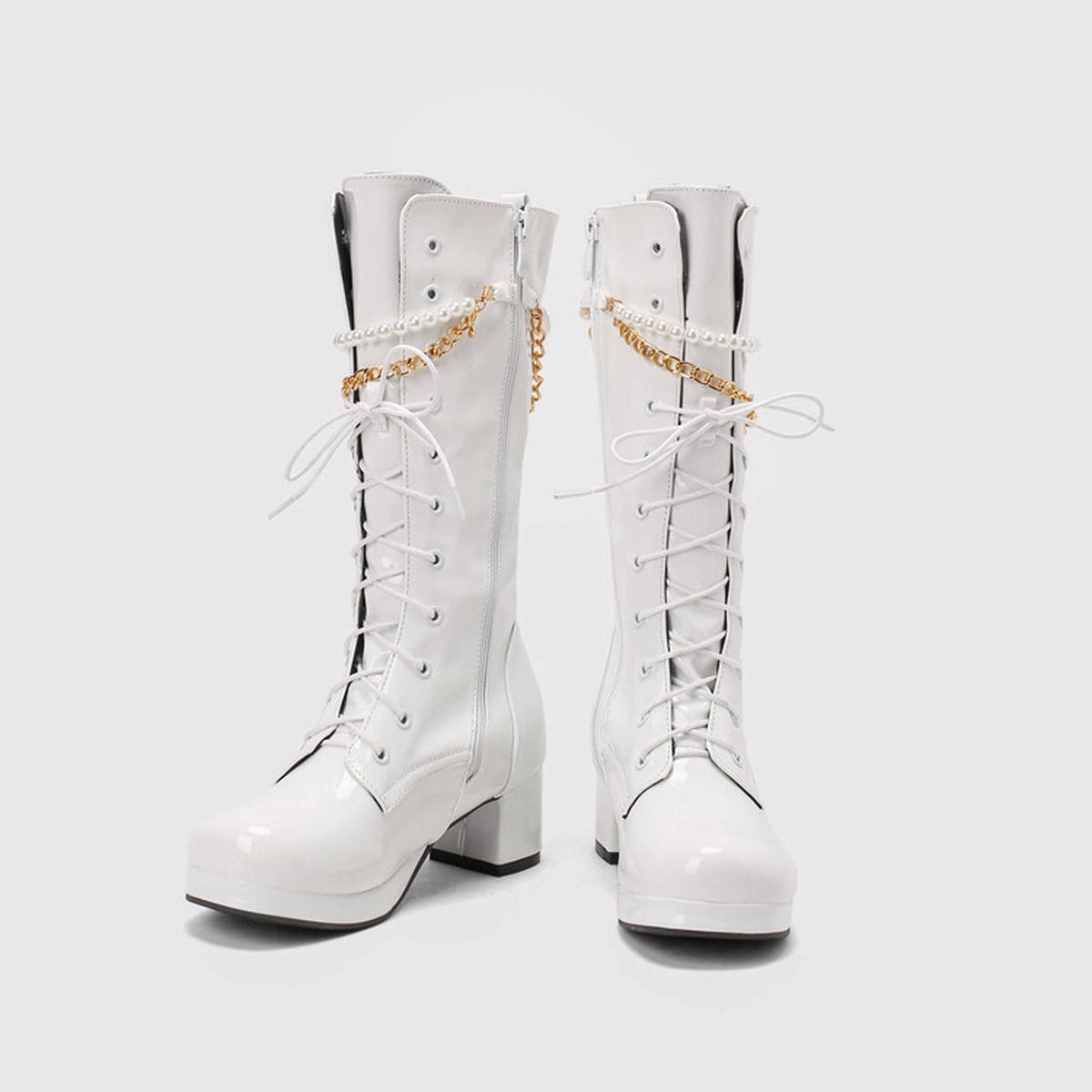 hopeusnice Knee High Boots for Women Mid Calf Boots Chunky Block Heels Buckle Lace Up Boots Stylish Fall Winter Shoes Orange 36