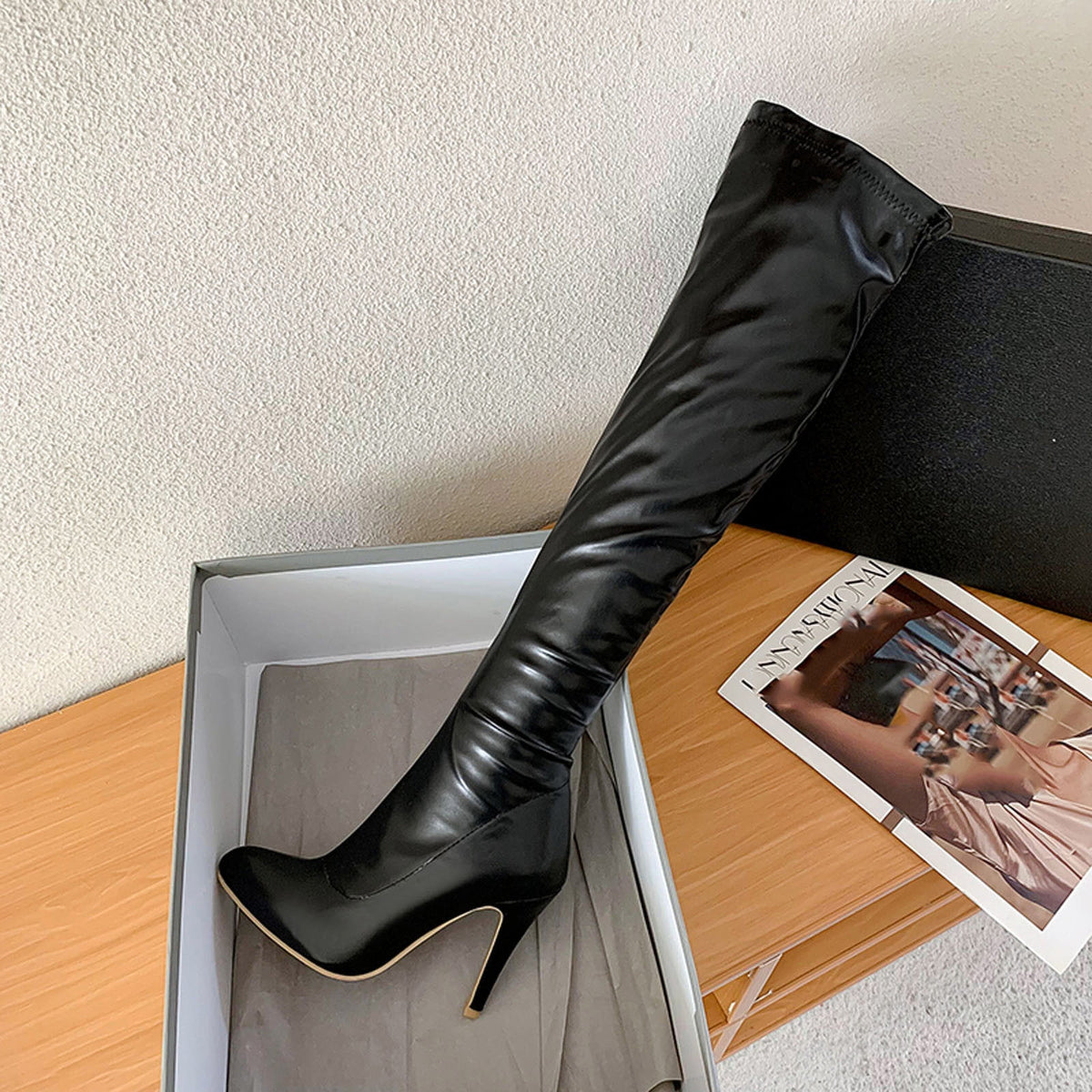 hopeusnice Women's Over The Knee Boots Pointed Toe High Heel Stilettos Boots Thigh High Boots Elegant Party Dress Boots Chunky Heel Fall Winter Shoes Blue 35