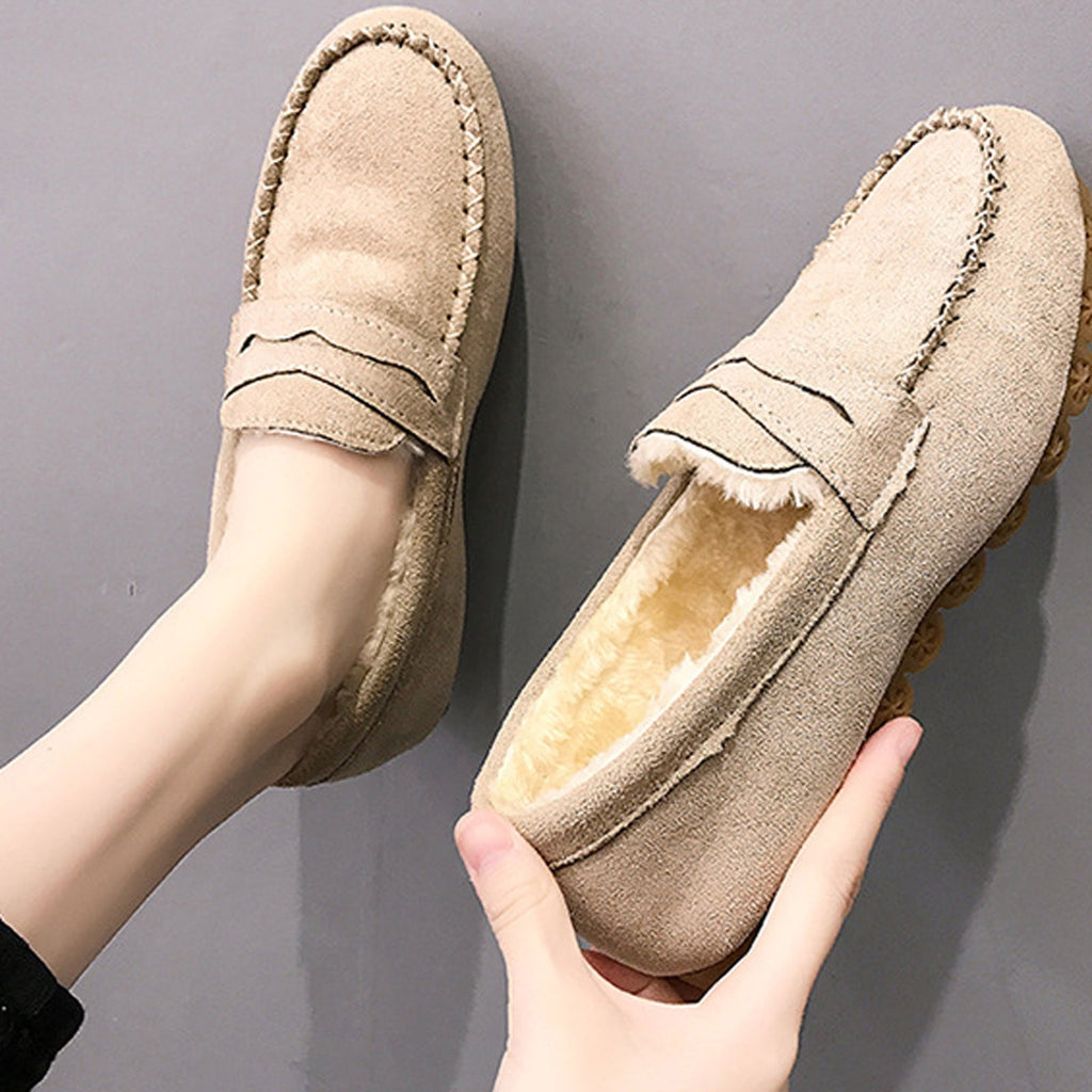 Women's Suede Loafers Winter Warm Plush Fuzzy Fleece Lined Slip On Shoes Flats Comfortable Cozy Indoor Outdoor Footwear Red 38