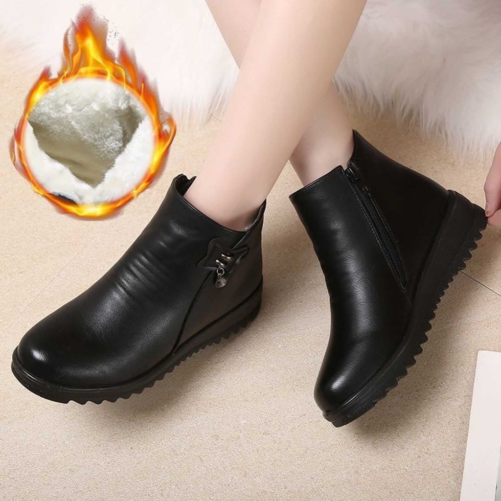 Women's Winter Boots Fuzzy Fleece Lined Ankle Booties Warm Plush Zipper Shoes Wedge Heel Comfortable Non-Slip Snow Boots Black 35