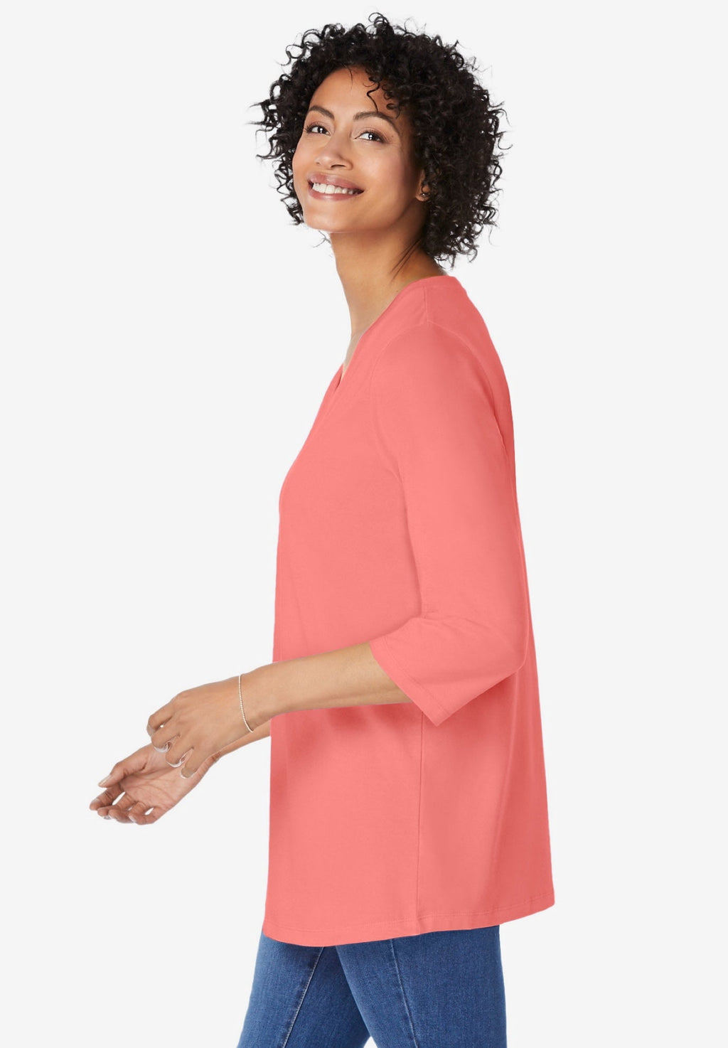 Woman Within Plus Size Perfect Three-Quarter Sleeve V-Neck Tunic