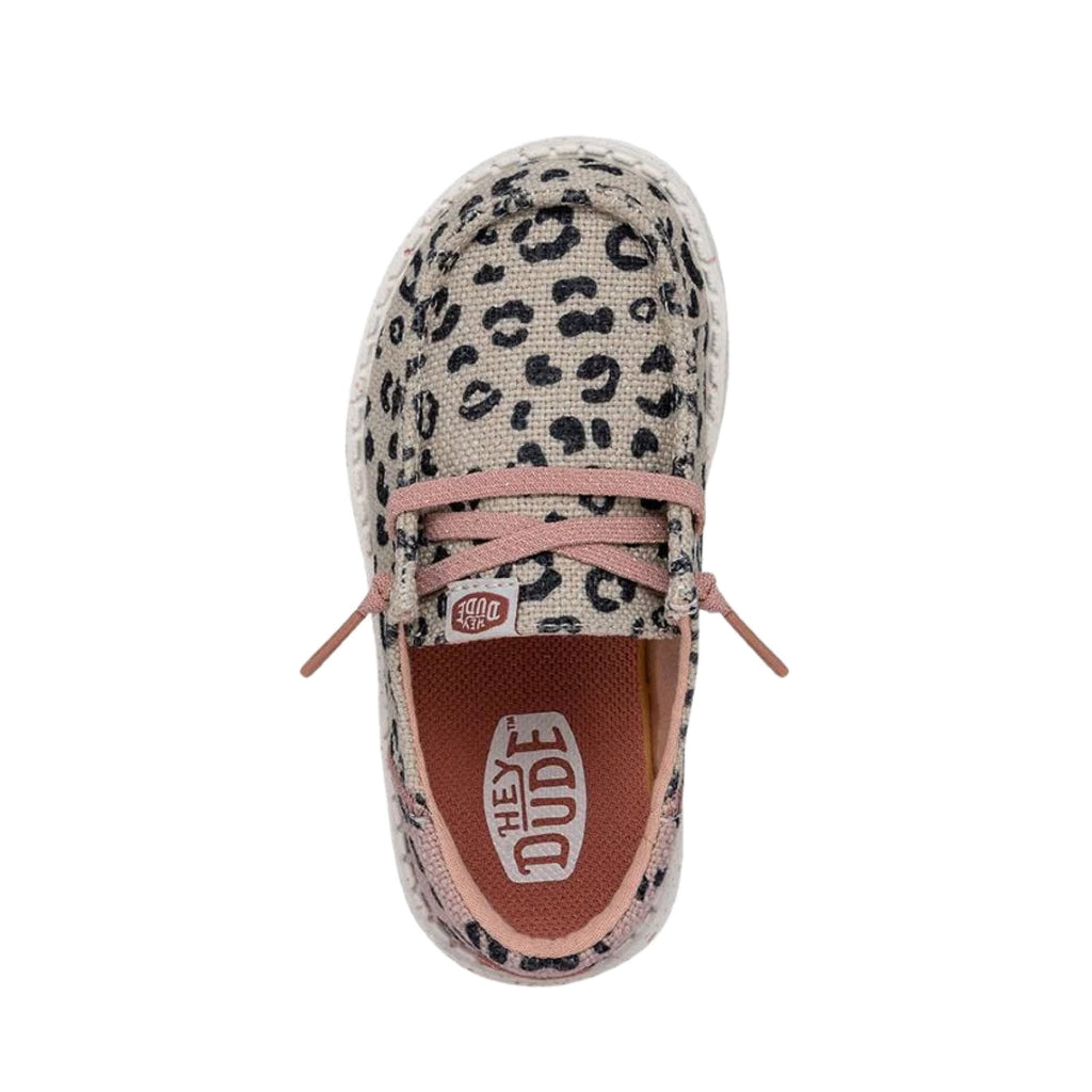 HEYDUDE Girl's Youth Wendy Funk Leo Slip On Loafer, Cream/Pink Size 4 | Animal Print | Lightweight Shoe, Woven Laces, Flexible Outsole
