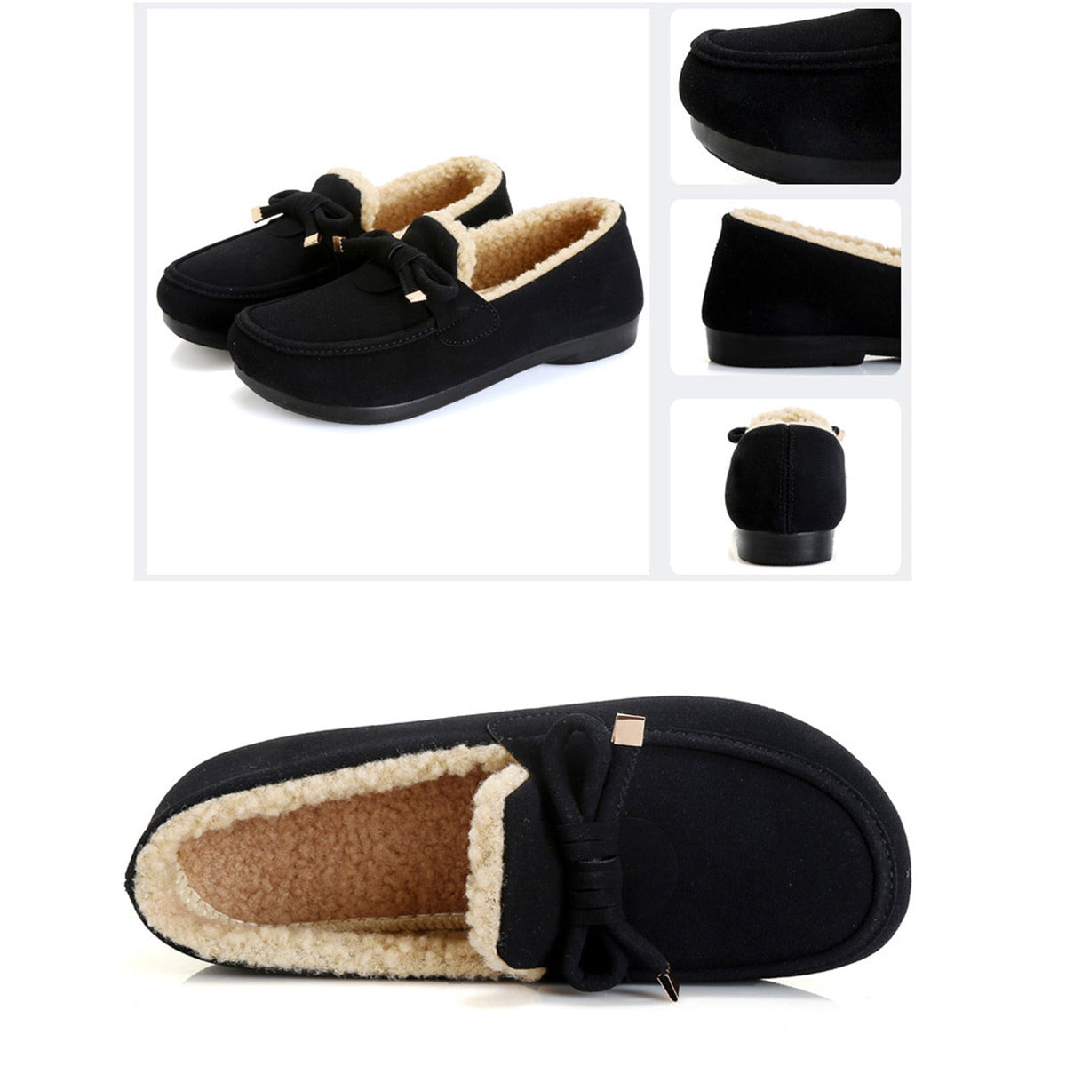 hopeusnice Women's Winter Fuzzy Fleece Lined Snow Boots Slip On Flat Shoes Warm Plush Bowknot Cozy Indoor Outdoor Flats Green 37