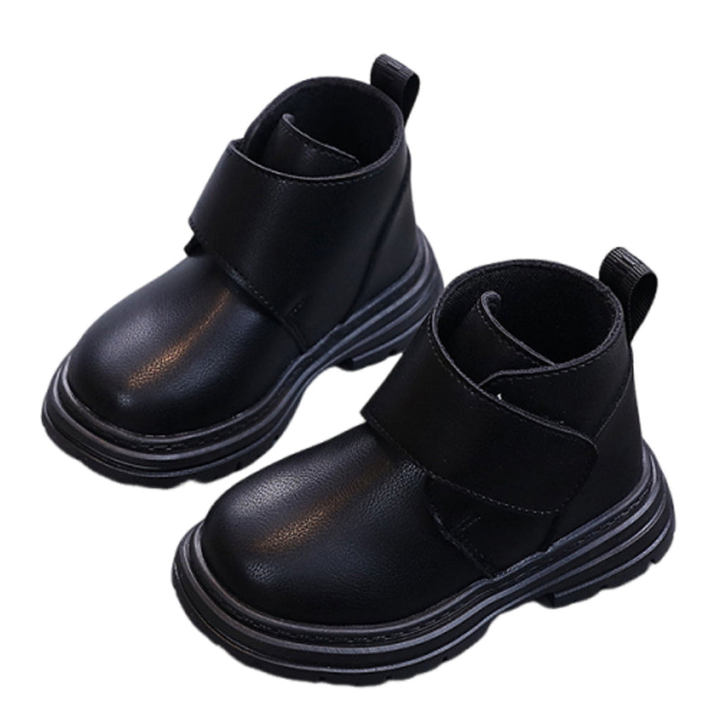 Mwjwdo Girls Leather Boots Short Winter Casual Fashion Artificial Leather Comfortable Sole Little Kids Shoes for Daily Wear Black 1-1.5Years