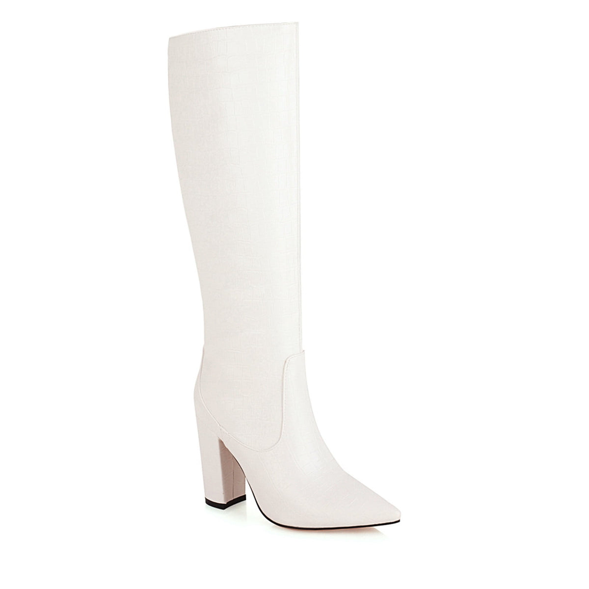 hopeusnice Women's Knee High Boots Pointed Toe Block Heel Over The Knee Boots Faux Leather Chunky Heel Dress Boots Elegant Fall Winter Shoes Yellow 45