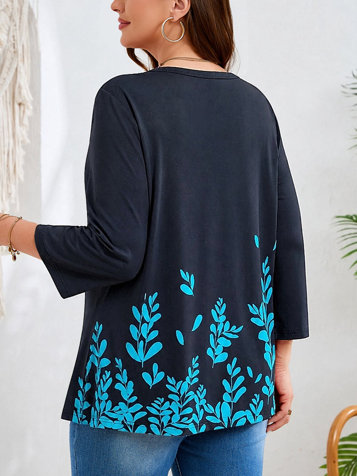 SHOWMALL Plus Size Tops for Women, 3/4 Sleeve Button V Neck Casual Tunic Blouse, Green, Size 4X