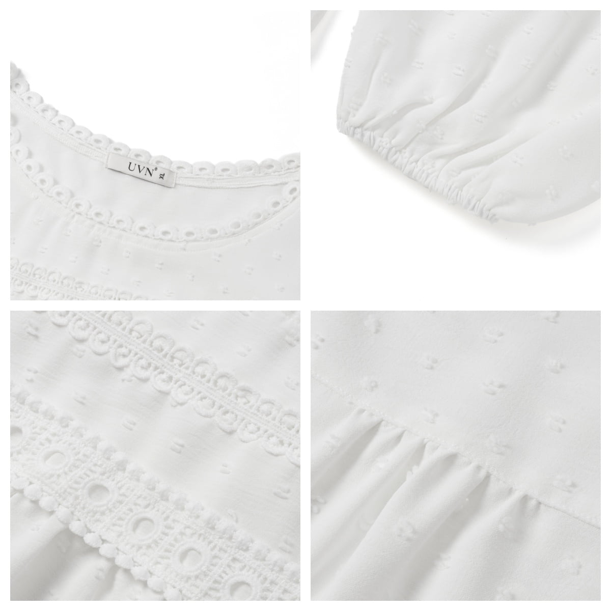 UVN Fall Shirts for Women Long Sleeve Blouses Ladies Crewneck Lace Crochet Tops Dressy Chiffon Blouses