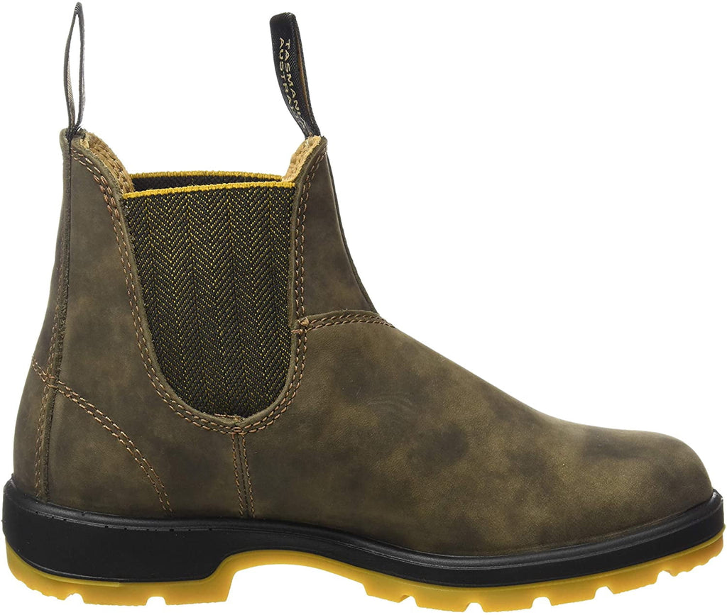 Blundstone 1944 Unisex Classic Series Chelsea Boot for Men and Women with Shock Absorption and Premium Water Resistant Leather, Rustic Brown/Mustard Black, 10.5 US Men / 12.5 US Women / 9.5 AU