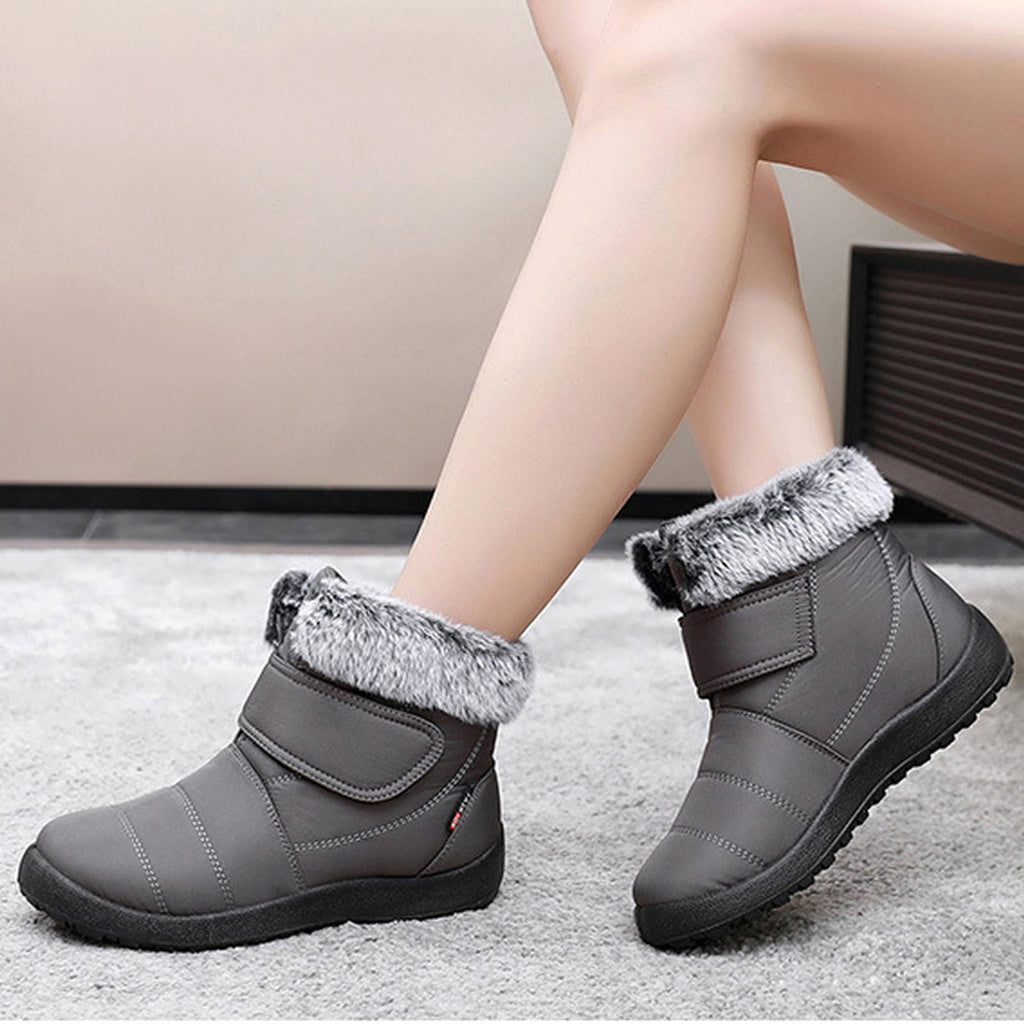hopeusnice Womens Snow Boots Winter Non-Slip Warm Ankle Booties Slip On Outdoor Fuzzy Fleece Lined Zip Flat Comfort Shoes Black 38