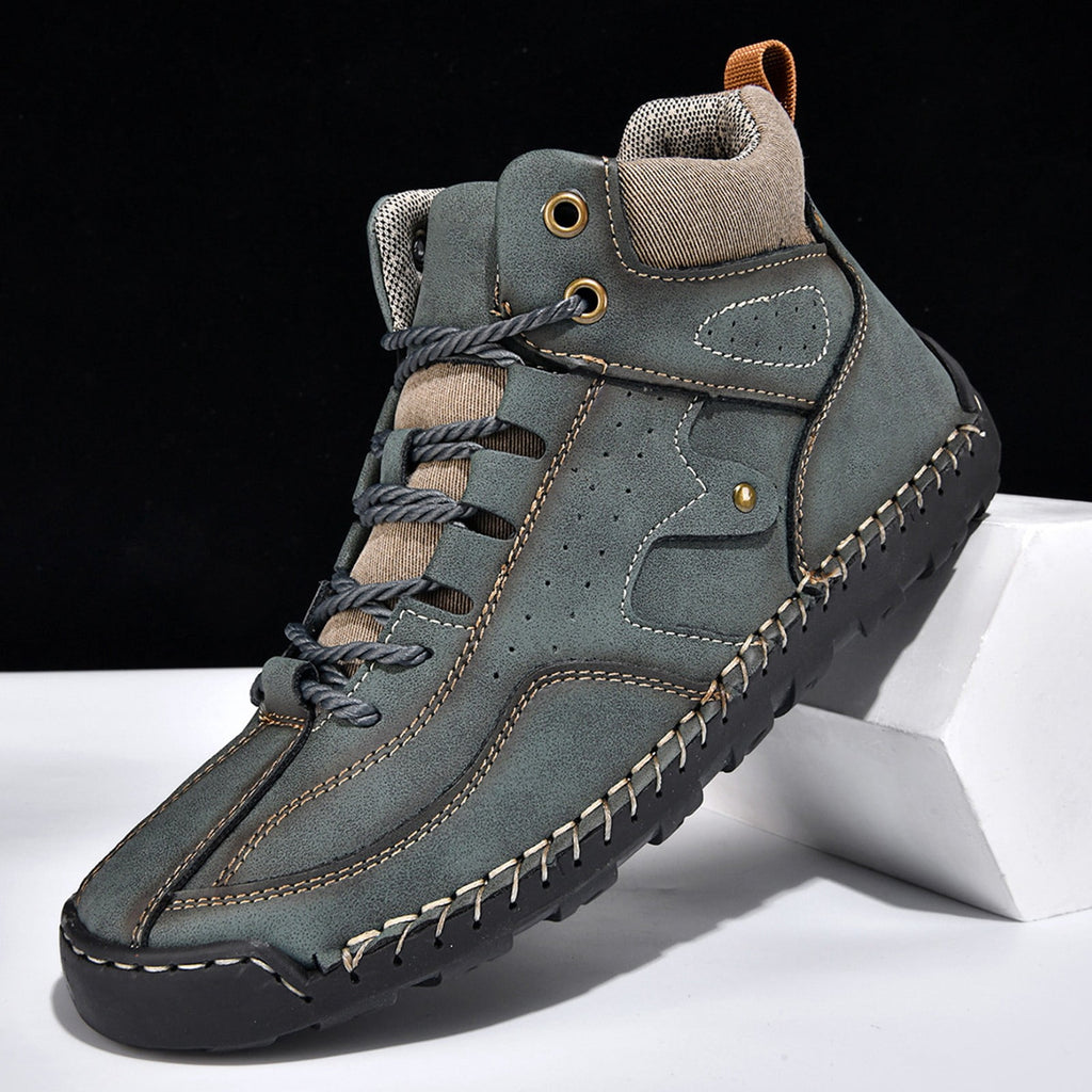 RotHome Men's Casual Outdoor Chukka Boots Hand-Stitched Leather High Top Walking Shoes with Non-Slip Rubber Sole for Daily Work and Travel, Wine, Size 6