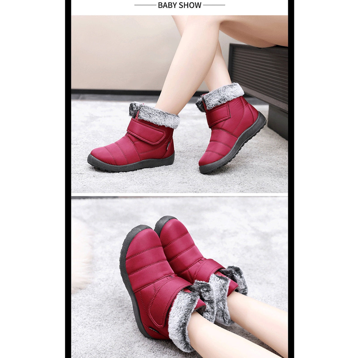 hopeusnice Womens Snow Boots Winter Non-Slip Warm Ankle Booties Slip On Outdoor Fuzzy Fleece Lined Zip Flat Comfort Shoes Black 38
