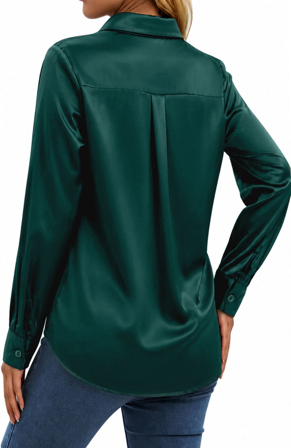 UVN Blouses for Women Long Sleeve Satin Shirts Button Down Ladies Casual Top