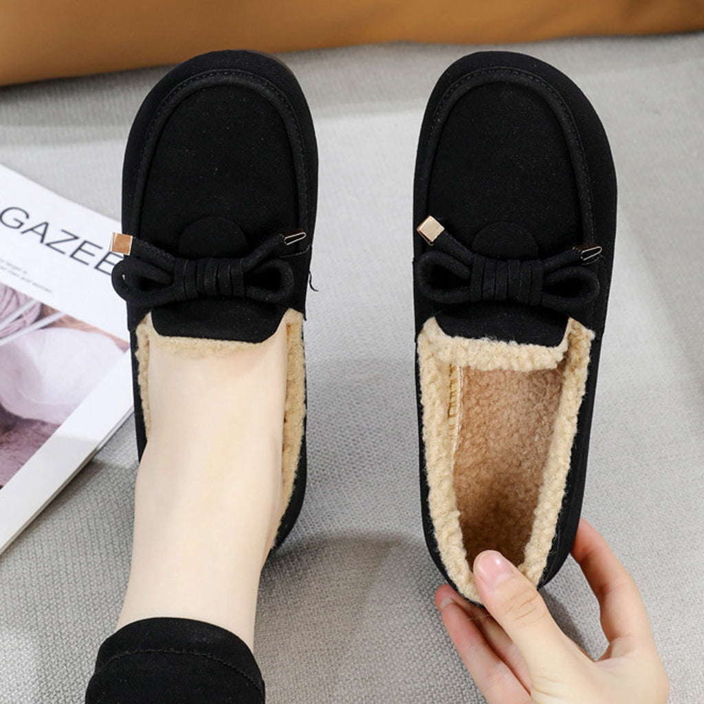 hopeusnice Women's Winter Fuzzy Fleece Lined Snow Boots Slip On Flat Shoes Warm Plush Bowknot Cozy Indoor Outdoor Flats Green 37