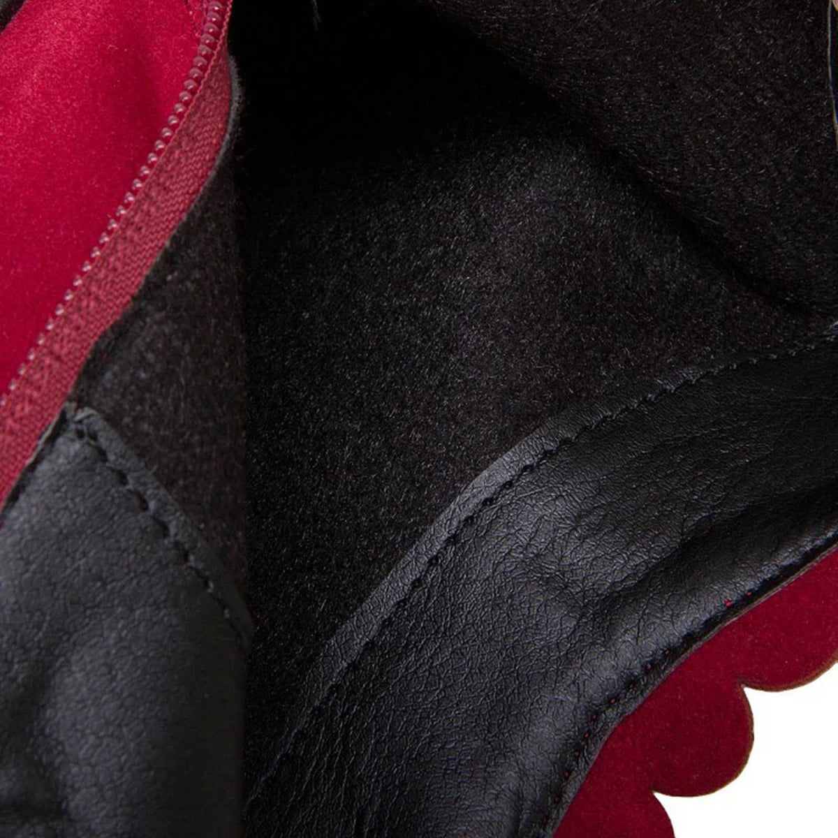 hopeusnice Women's Ankle Boots Suede Bowknot Block Heel Booties Round Toe Zipper Back Short Boots Winter Warm Comfortable Shoes Red 35
