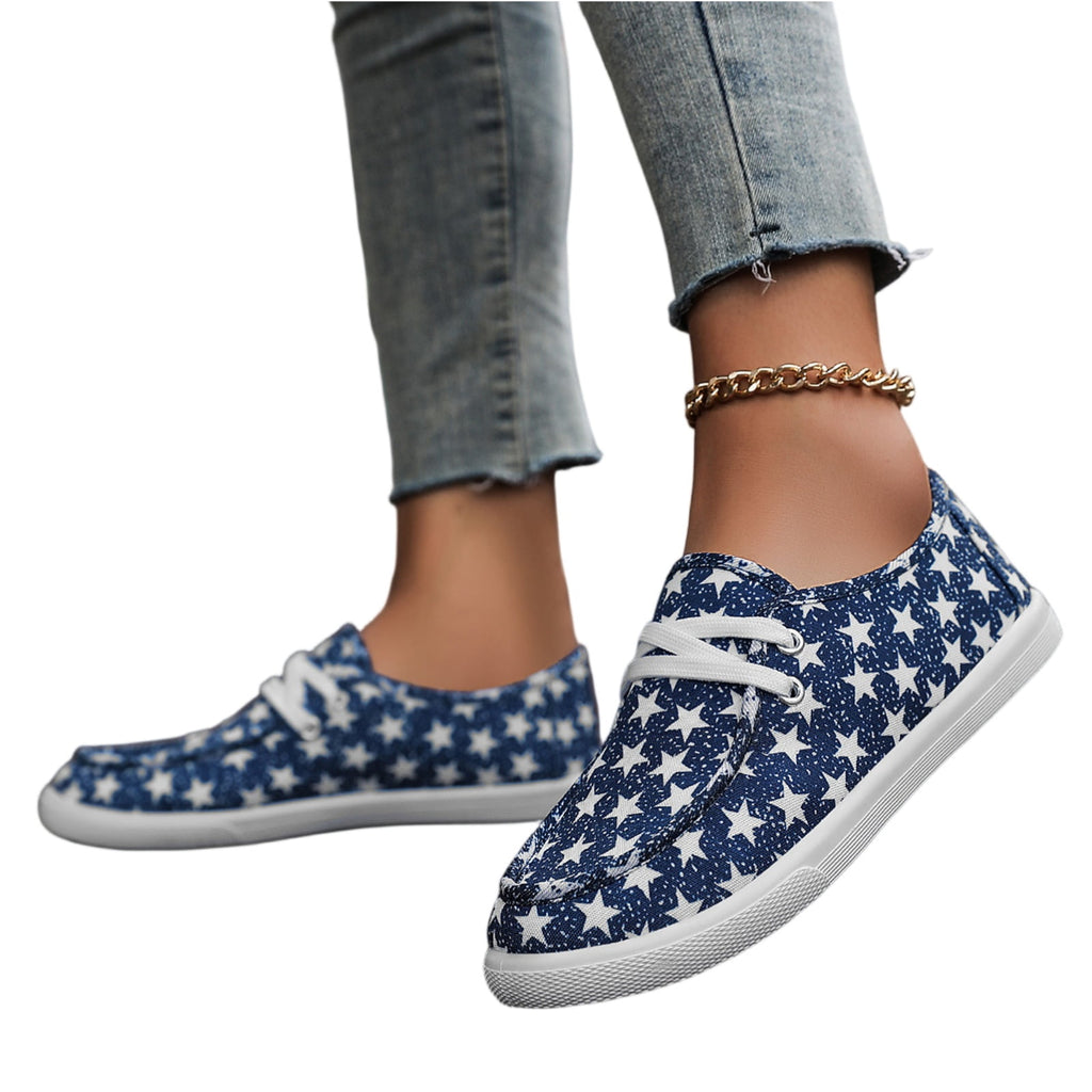 Women's Wendy Americana Stars Slip On Shoe | Patriotic Lightweight Travel Loafer with Elastic Laces