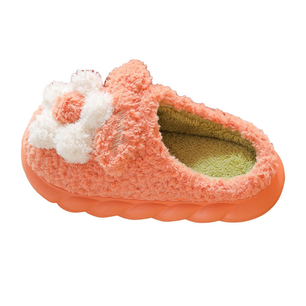Mepaouo Women's Slippers Warm Plush Flowers Indoor Non Slip Winter House Shoes Slippers(Orange,5.5)
