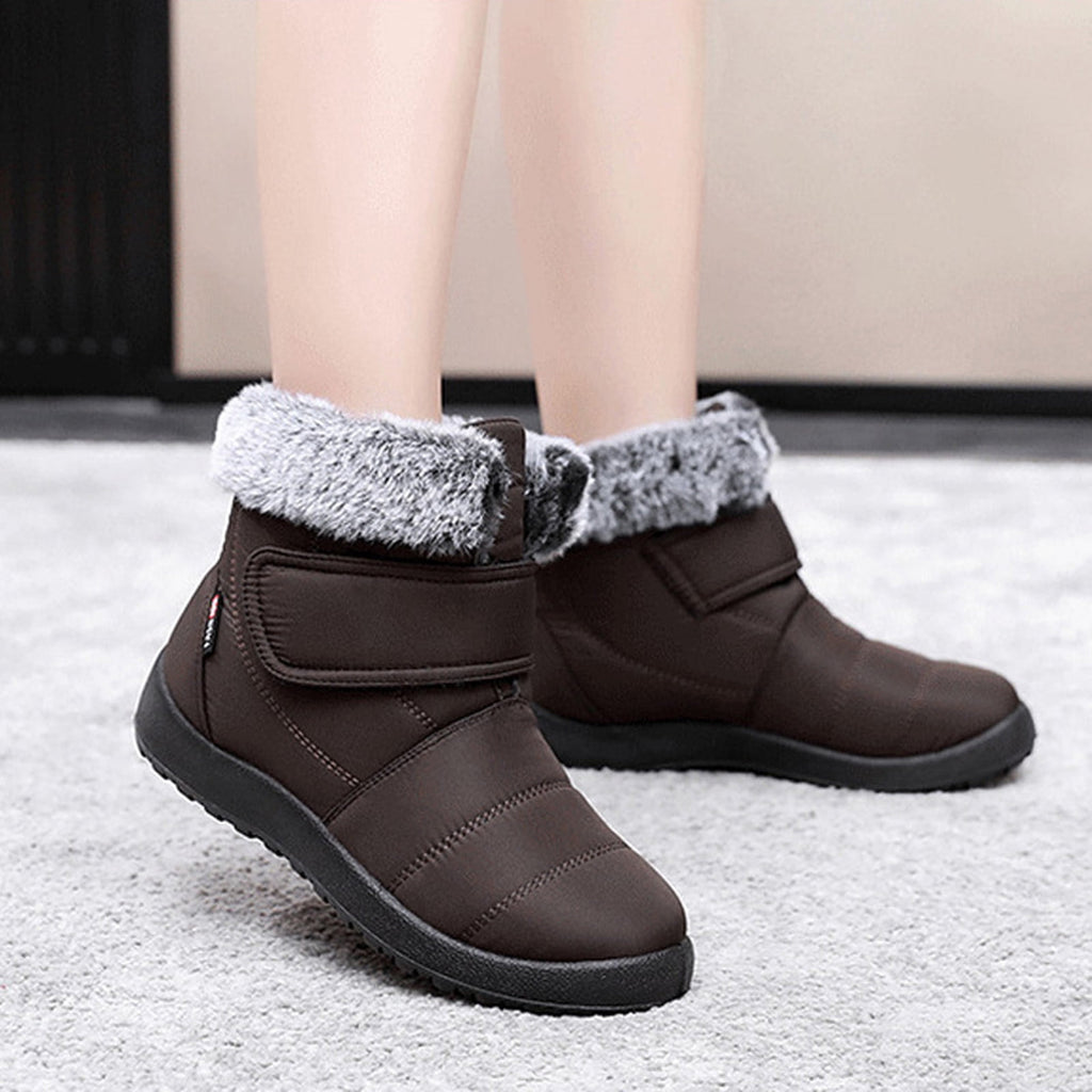 hopeusnice Womens Snow Boots Winter Non-Slip Warm Ankle Booties Slip On Outdoor Fuzzy Fleece Lined Zip Flat Comfort Shoes Black 38