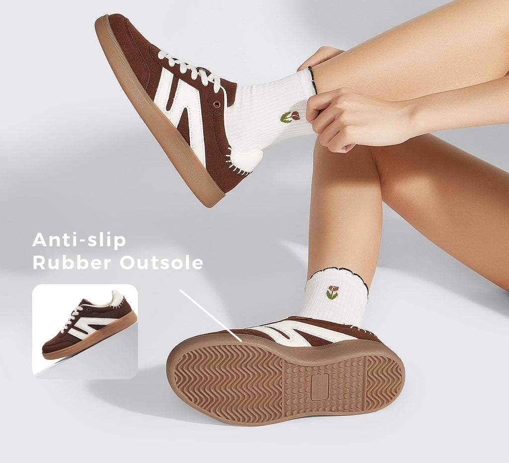 LUCKY STEP Womens Classic Retro Gum Sole Fashion Sneakers Anti Slip Casual Shoes,Dark Brown